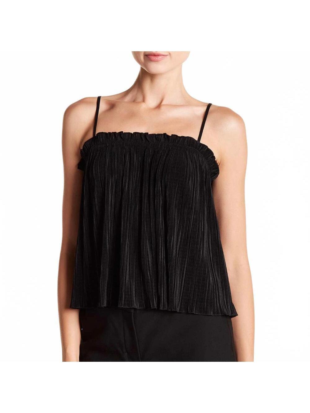 Madewell Nicole Plisse Crinkle Pleated Ruffle Cami Tank Top Black Women Size XS